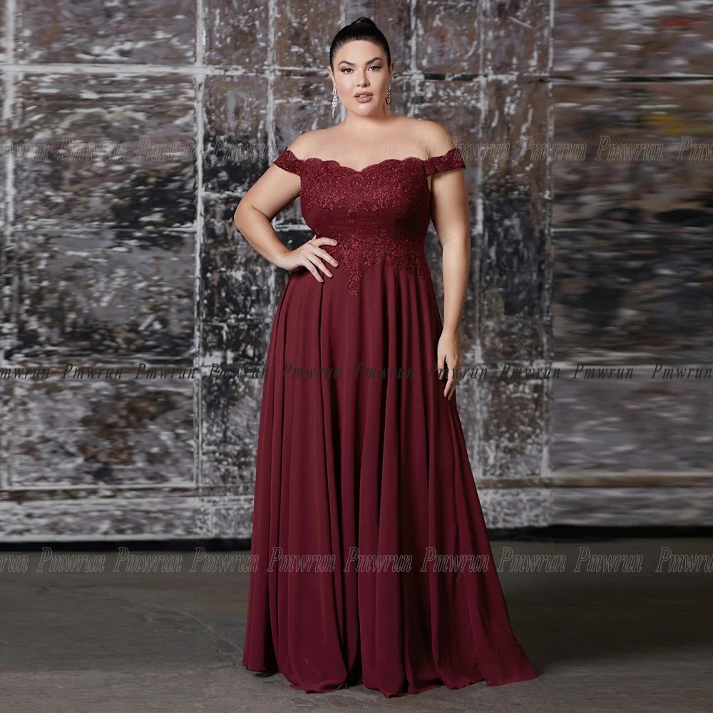 Elegant Plus Size Wedding Party Dresses Woman 2023 Sleeveless Off Shoulder Floor Length Chiffon Mother Of The Bride Gown A Line