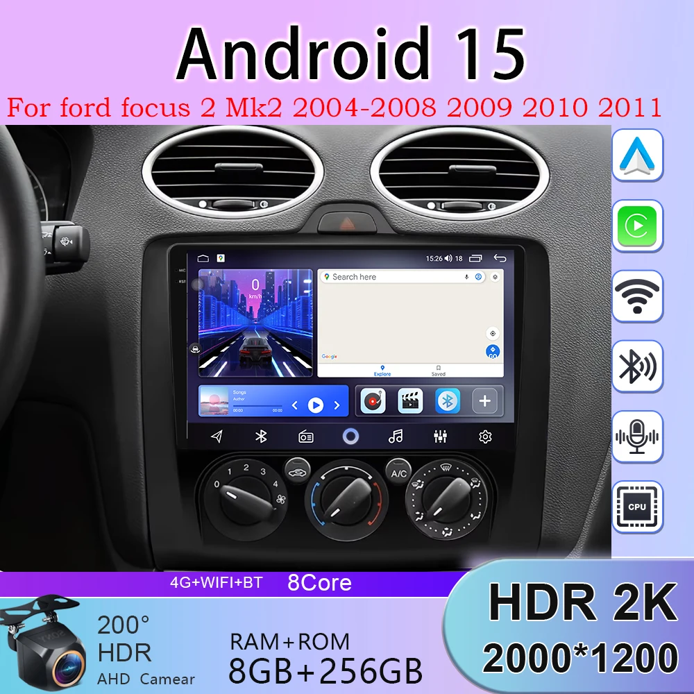 4G For ford focus 2 Mk2 2004-2008 2009 2010 2011 Android 16 Autoradio Auto GPS Navigatie multimedia Video Player Carplay 5G WIFI