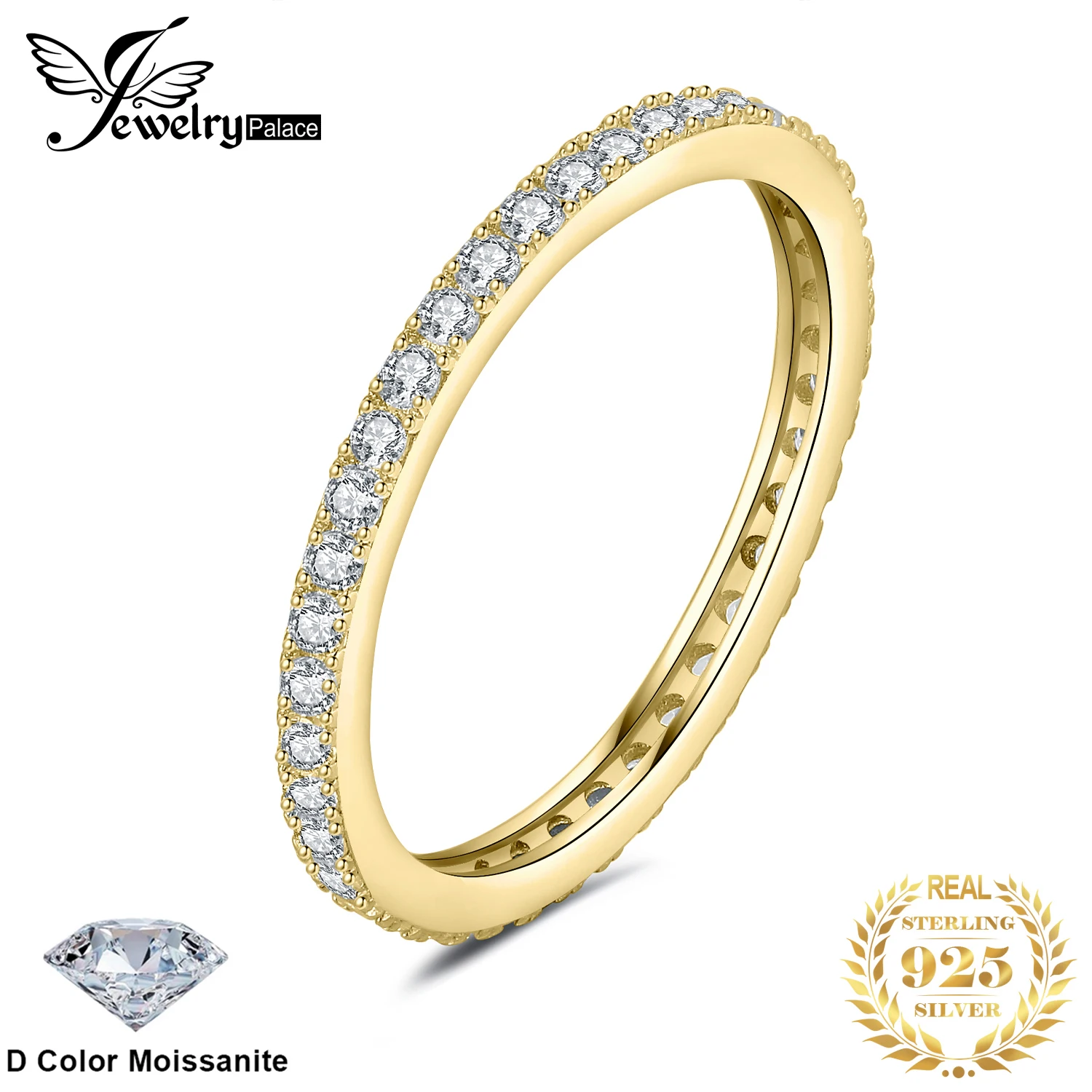 JewelryPalace Moissanite D Color Eternity Total 0.6ct 925 Sterling Silver Obrączka ślubna dla kobiet Żółta róża pozłacana