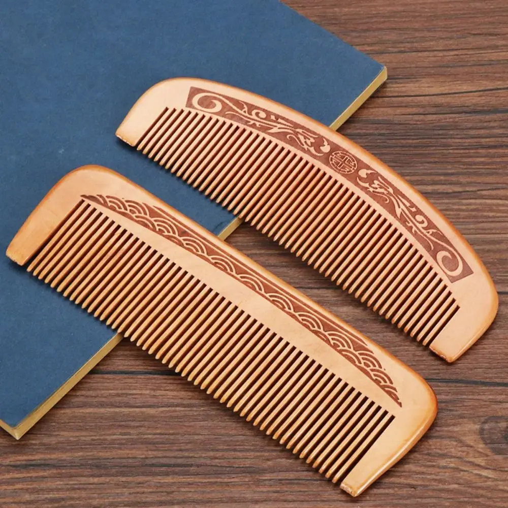 Peach Wood Peach Wood Hair Comb Anti-Static Carve Designs Peach Wood Comb Traditional Close Teeth Natural Solid Wood Comb