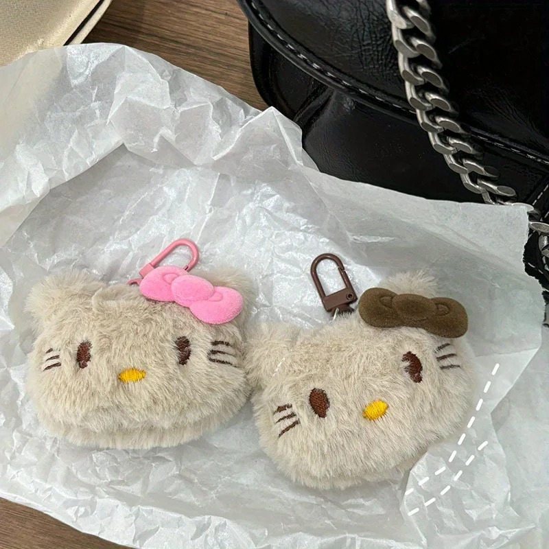 Sanrio Plush Charm Keychain with Bow – Soft Fuzzy Bag Pendant for Purse or Backpack, Decorative Accessory for Everyday Use
