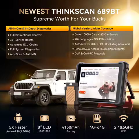 THINKCAR THINKSCAN 689BT Bi-directional Car Diagnostic Tool CANFD DOIP ECU Coding Life Free 34 Resets Full Systems Obd2 Scanner