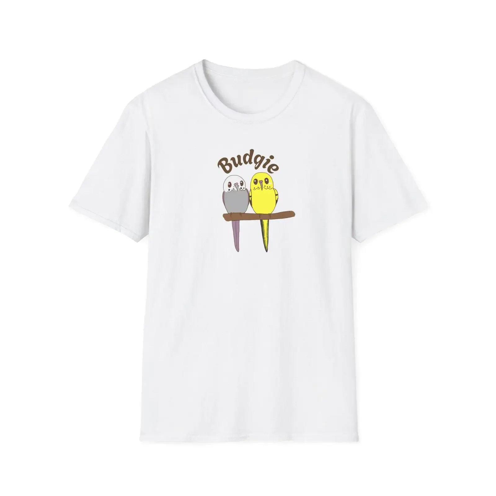 Parakeet Illustration T Shirt Two Cheerful Budgies vintage Washed Breathable designer clothes Stylish Soft Slightly Versatile