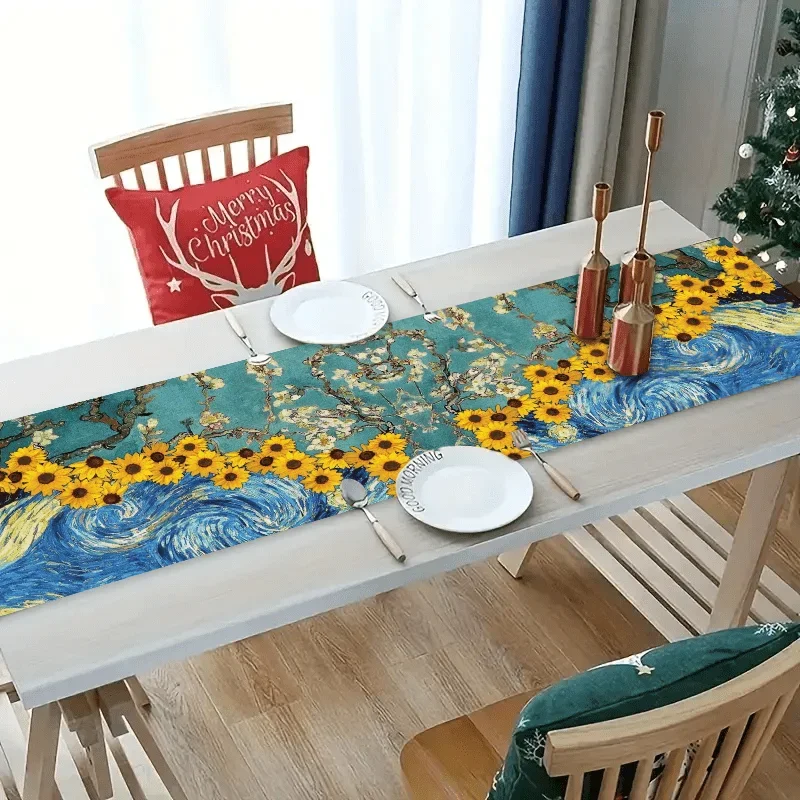 Sunflower Starry Sky Tablecloth Waterproof Rectangular Party Kitchen Dining Room Home Decor