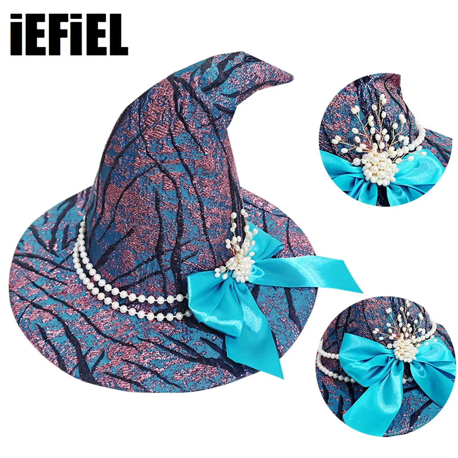 

Witches Hat Renaissance Costume Halloween Witch Hats Woodland or Sea Area Design Wizard Hat for Masquerade Cosplay Accessories