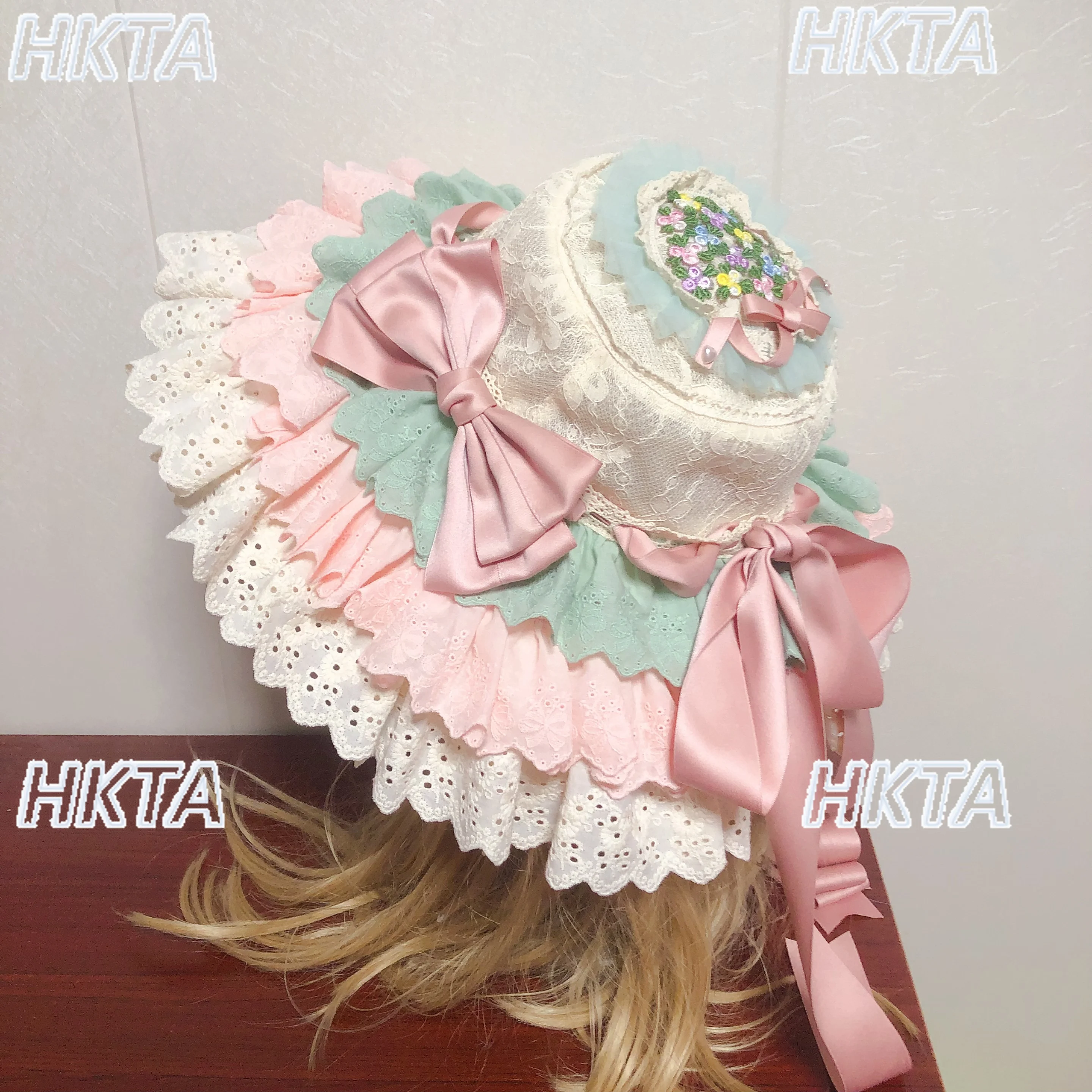 Original Handmade Han-Yang Eclectic Hat Sweet Lolita Cosplay Photo Vacation Color Block BB Hats Lolita Girls Sun Umbrella Cap