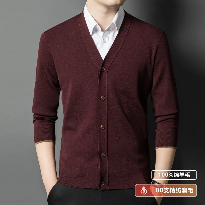 

[Xin Ao Wool Yarn] 80S тонкий шерстяной свитер, кардиган, мужской ультратонкий четырехплоский утолщенный однотонный свитер, пальто