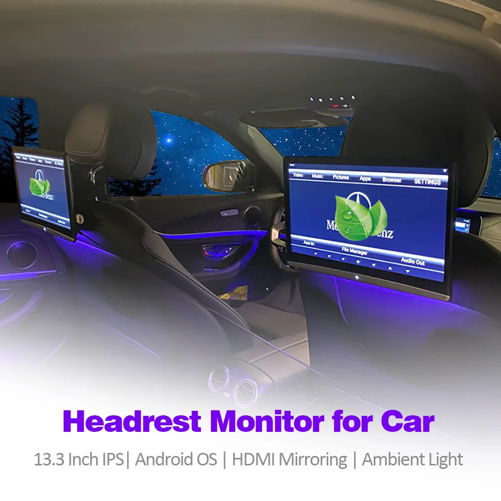 13 Inch Android Headrest With Monitor Car TV Monitor for Car Headrest Monitor Touch Screen Multimedia Player Bluetooth Dual HDMI