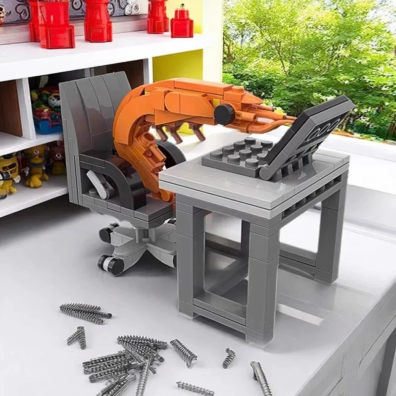 الإبداعية MOC بنة الأثاث مجموعة مدينة سلسلة طاولة حاسوب أريكة الروبيان نموذج للأطفال البالغين لتقوم بها بنفسك لعبة التجميع