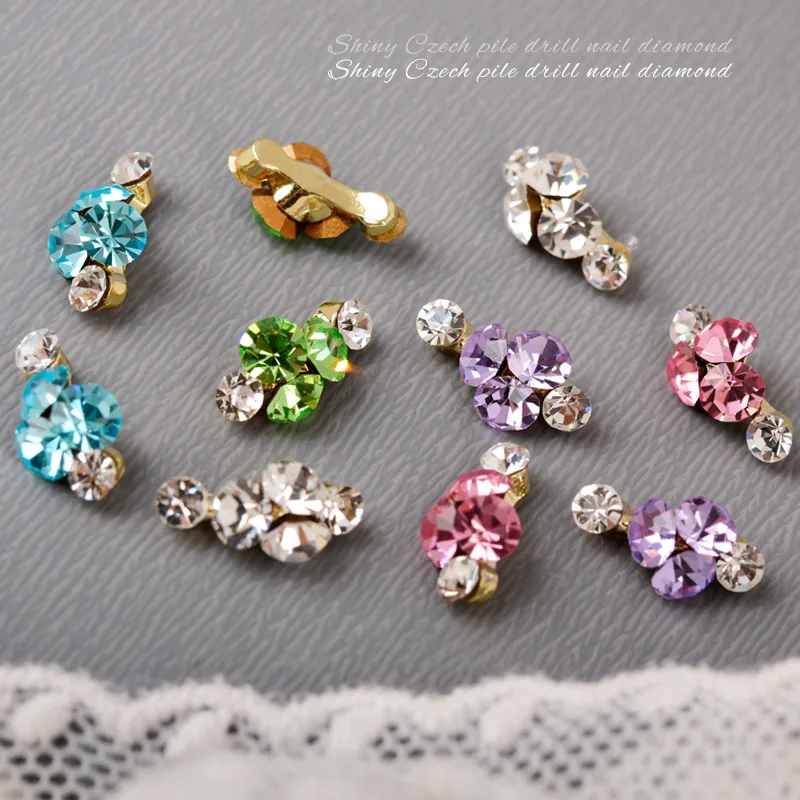 1Pc New Trendy Czech Stacked Nail Rhinestones,shiny Japanese long spliced metal pointed back finished nail decorations ornaments