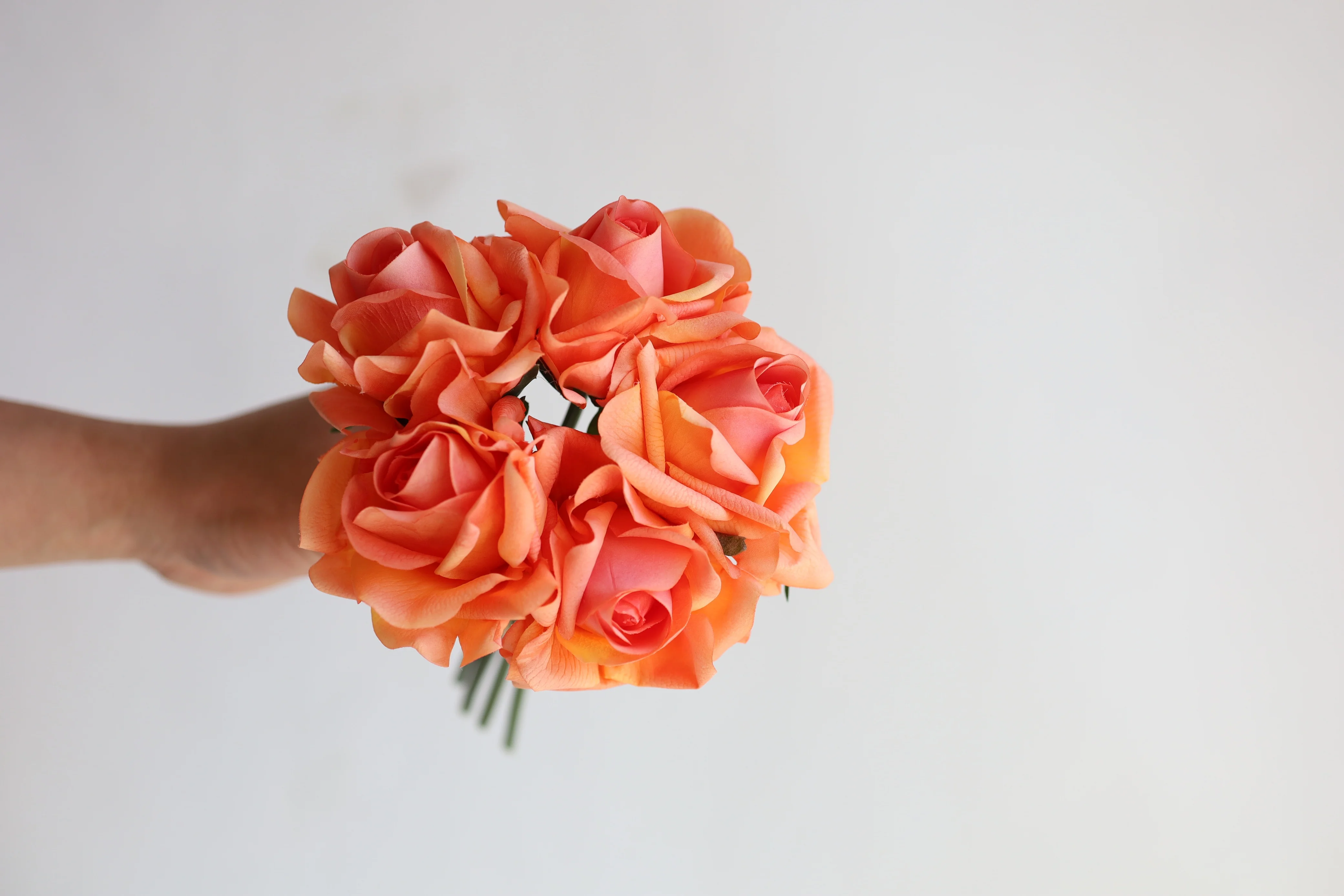 5 Stems Real Touch Rose Bundle -Orange, Artificial Flowers, DIY Florals | Wedding/Home/Kitchen Decoration | Gifts, DIY Bouquets