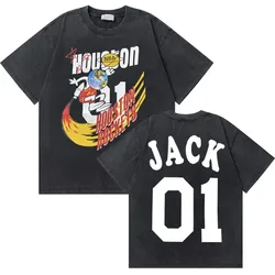 Washed Vintage Cactus Jack Utopia Double Sided Print Tshirt Men Hip Hop Oversized T-shirts Men's Fashion Tees Male Black T Shirt