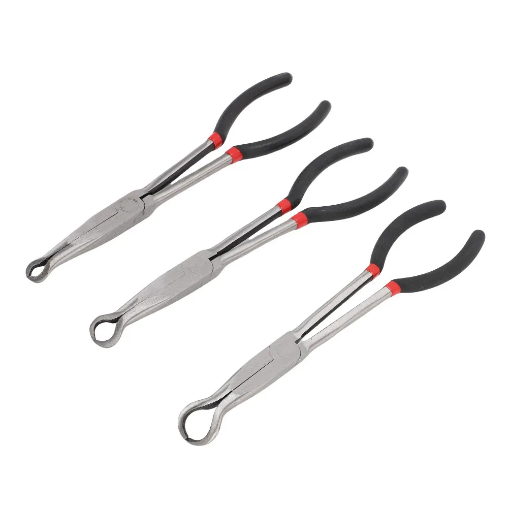 3PCS Round O Shape Jaw Long Nose Grip Pliers 11 Inch Heavy Duty Hose Removal Pliers Medium 14mm / 1/2in Small 9mm / 5/16in