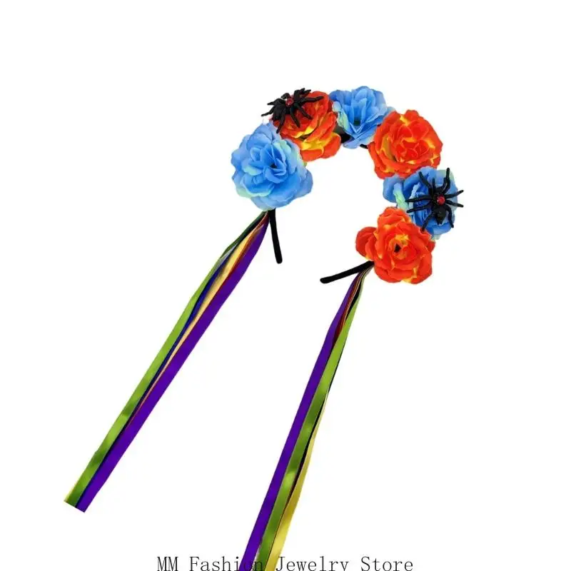 

D0UB Adjustable Halloween Headpiece Glitters Spiders Headwear Soft Polyester Headwear