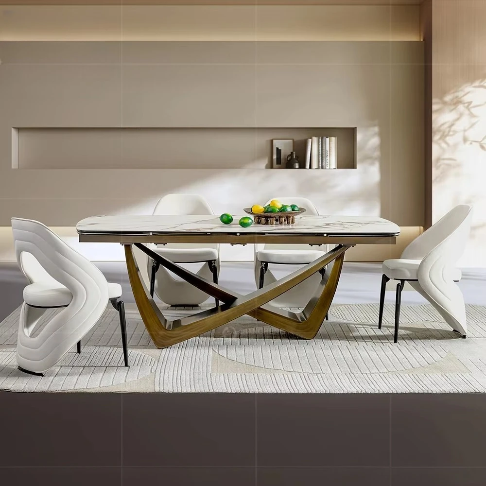 Hot Sale Dining Table with12mm   Tabletop Modern Home Furniture Expandable Dining Table Set