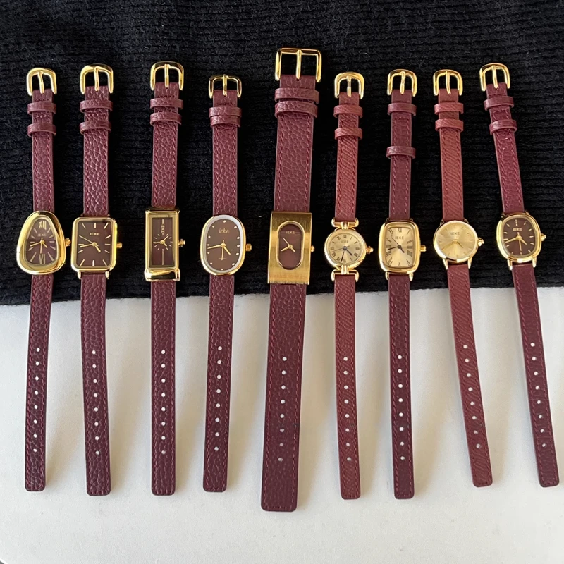 Ladies Vintage Red Elegant Small Watch Simple Red Leather Fashion Ladies Quartz Watch Relojes Para Mujer