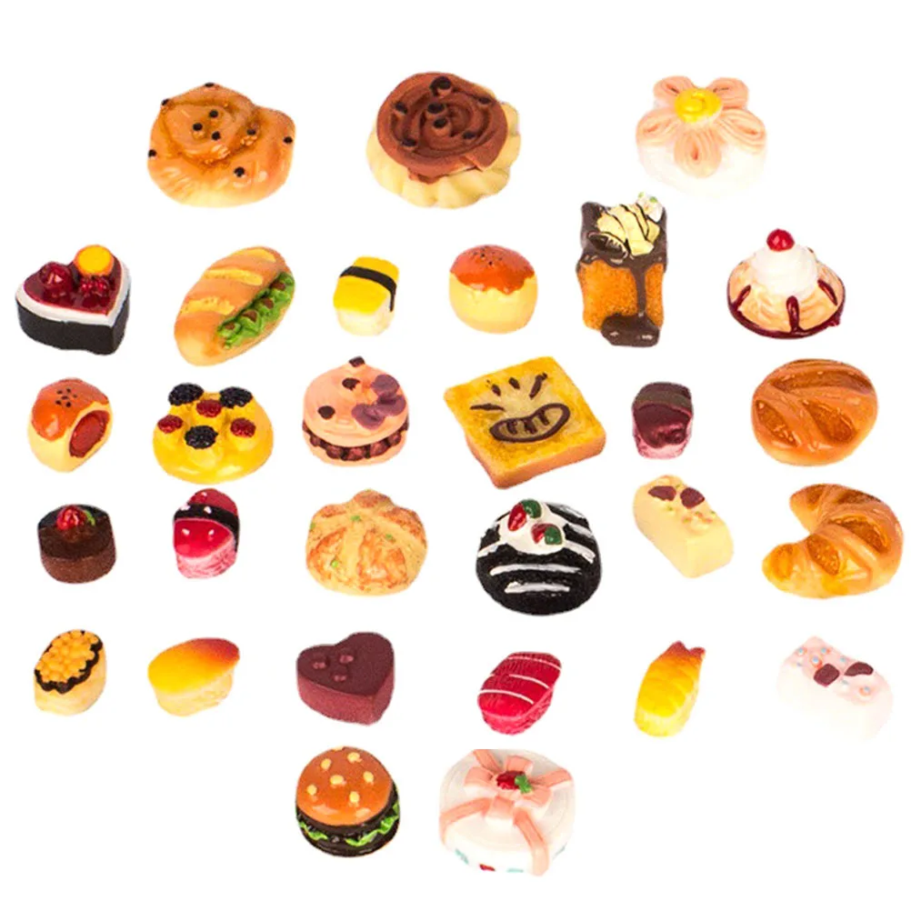 1セット ミニチュアフードモデル リアルなフェイクケーキ 模造ミニパン ごっこ遊びセット ミニハウスデコレーション キッチンシーン用
