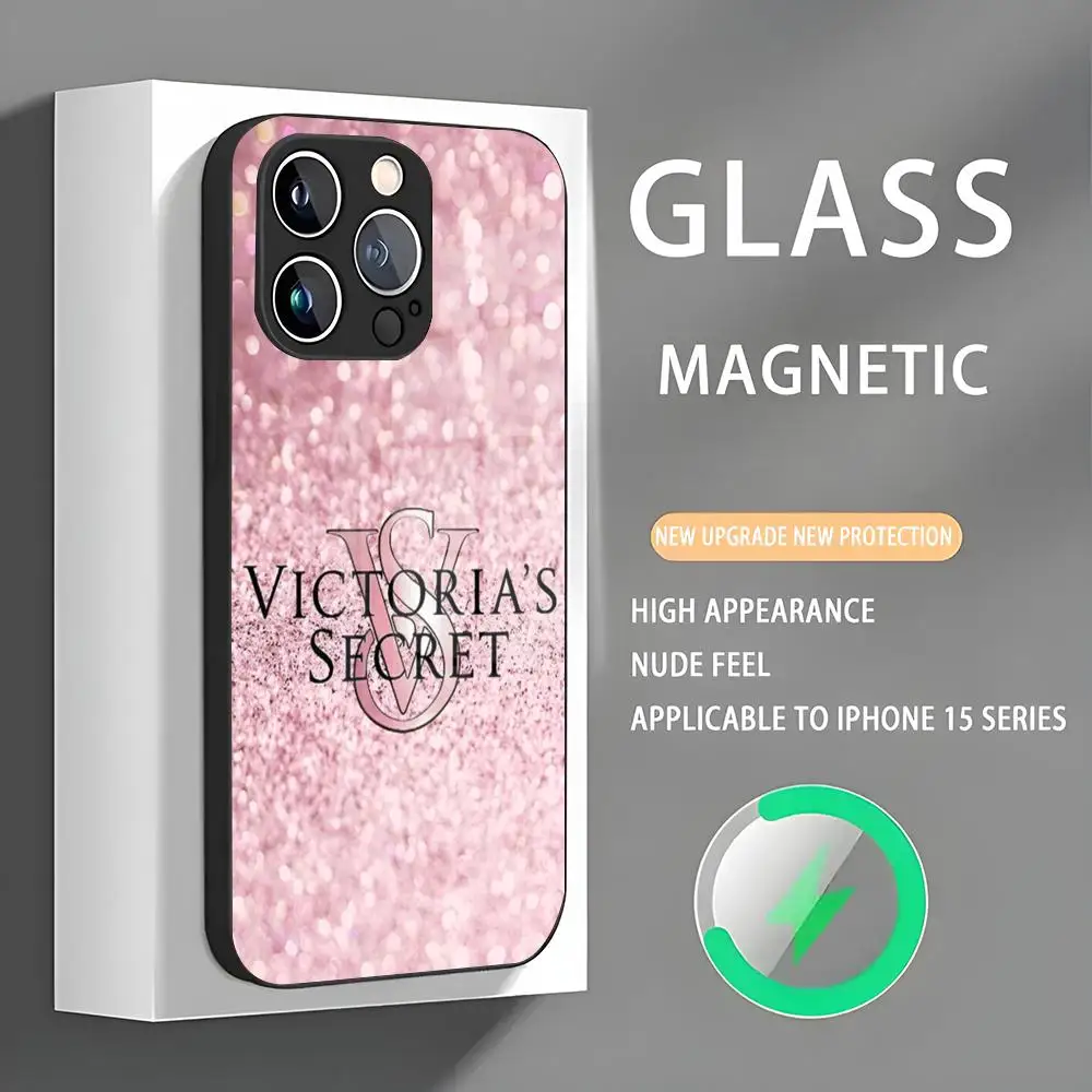 V-Victorias Luxury S-Secret Phone Case IPhone 16 15 14 13 12 11 X XR XS XSMAX 8 Plus Mini Pro Max Glass Magnetic Phone Case