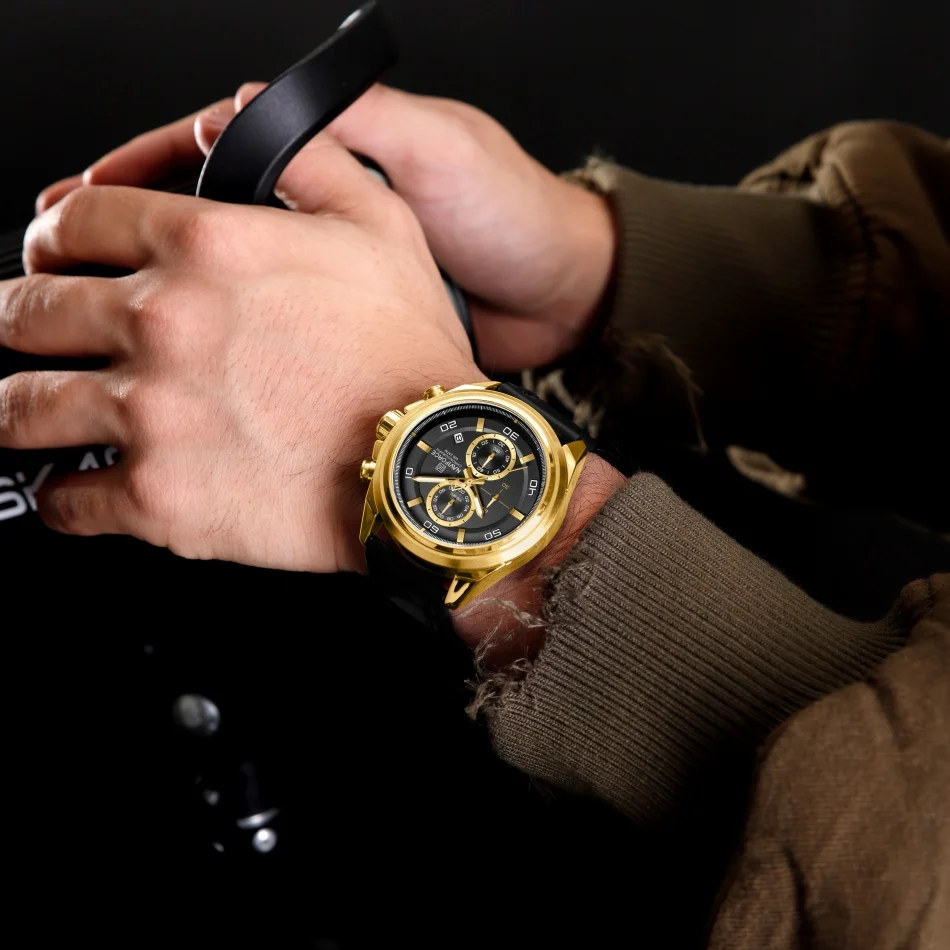 NAVIFORCE  Hands Wristwatches Genuine Leather Strap Alloy Case Casual Watches Dress Watch for Men Waterproof with Date Luminous