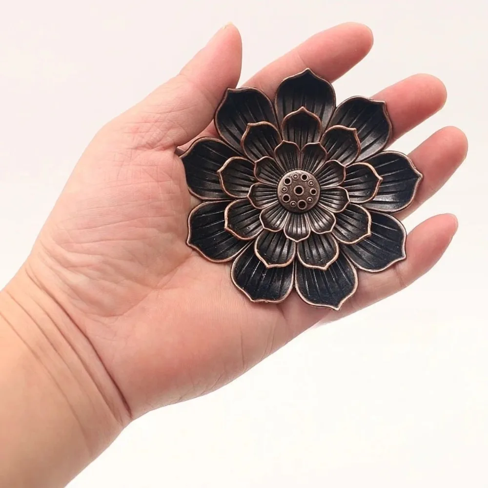 Antique Bronze Lotus Incense Burner Multi Hole Aromatic Home Decor Zen Meditation