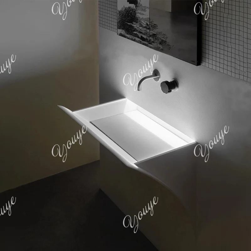 Open smile integrated basin wall-mounted wash basin semi-embedded custom artificial stone wash face pool