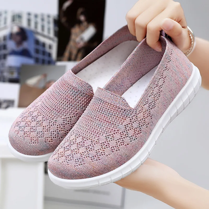 2024 Spring New Women\'s Shoes Flat Comfortable Cloth Shoes Breathable Soft Sole Large Size One Step Casual Shoes for Women