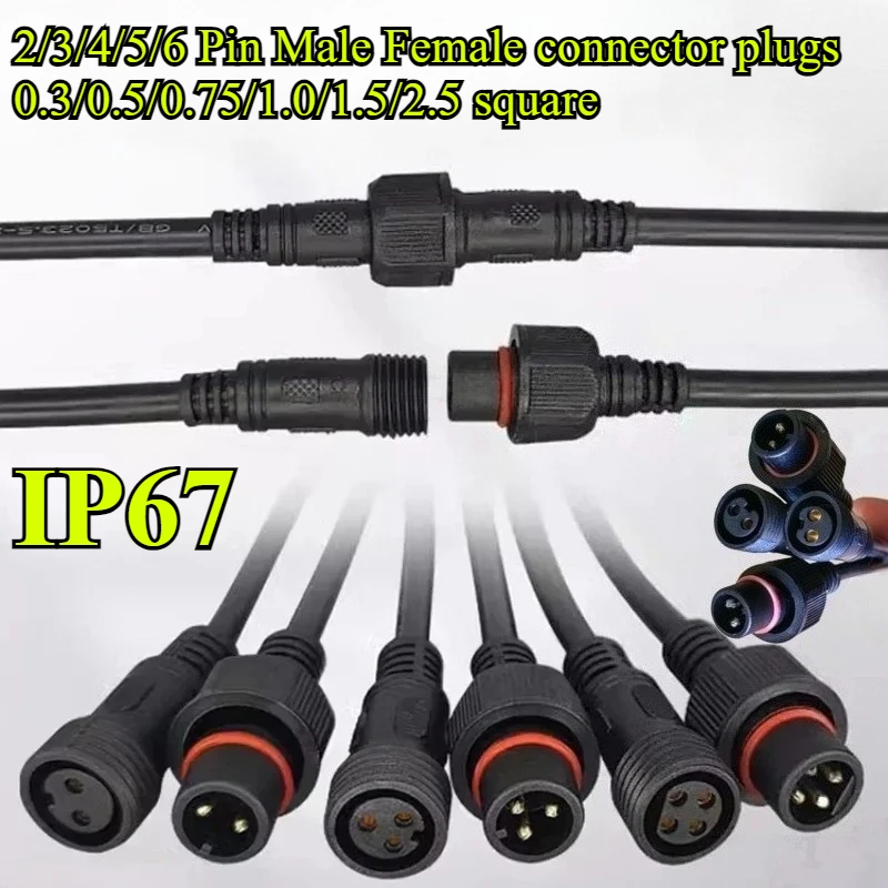 

2P 3 4 5 6P Pin 0.3/0.5/0.75/1.0/1.5/2.5square Waterproof Male Female Cable Conn Plug Butt Extension Line Outdoor LED Wire IP67