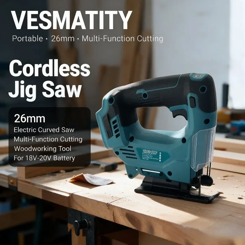 Cordless Jig Saw Portable 26mm Electric Curved Saw Multi Function Cutting Woodworking Tool For 18V-20V Battery