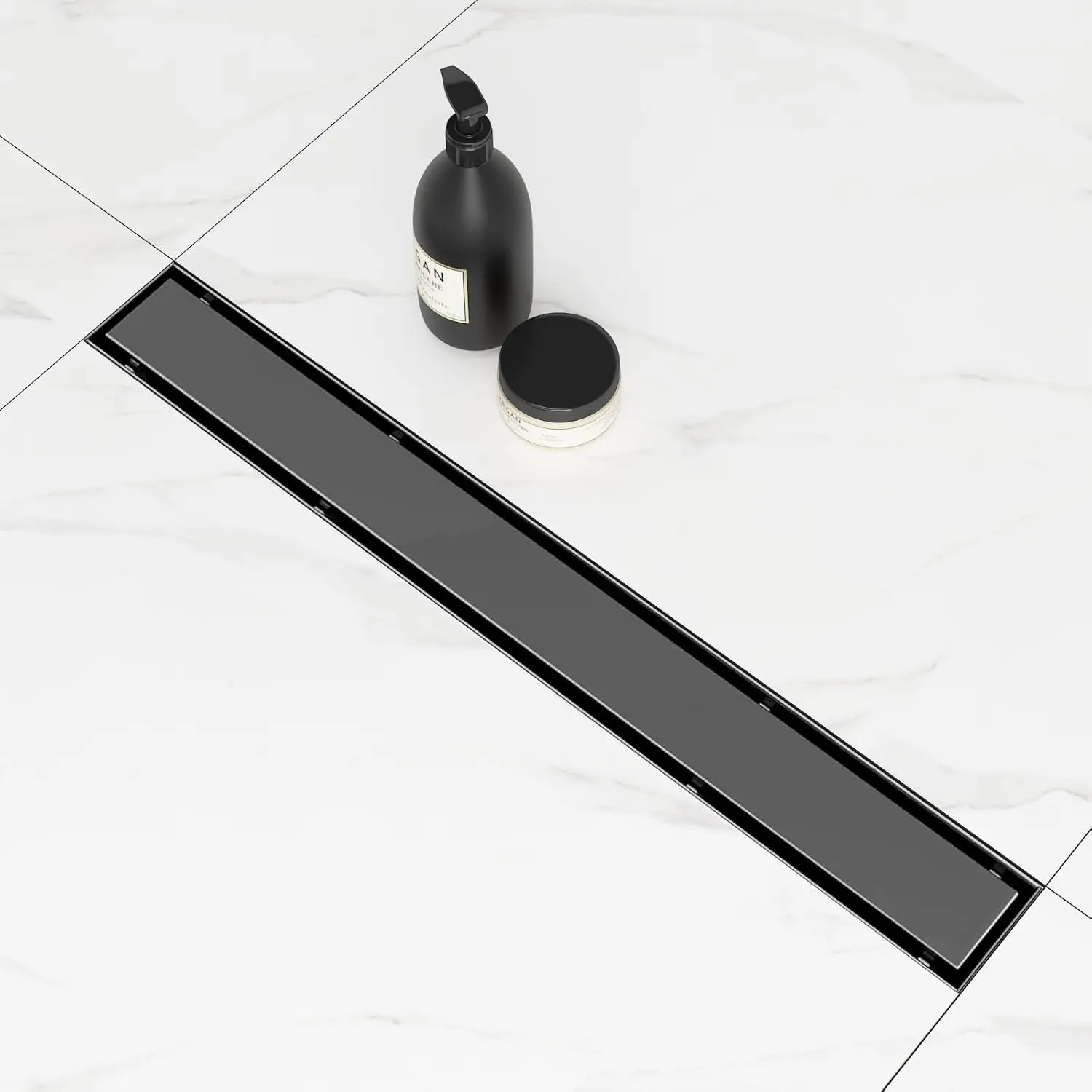 

24 Inch Black Linear Shower Drain with Hair Catcher, High Flow Rate, Rust-Resistant Stainless Steel, Easy Installation