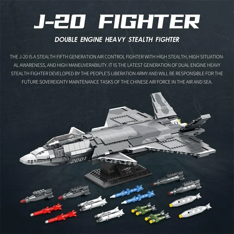 

1911PCS 33025 J-20 Fighter Jet Aircraft Model Ornament Building Block RC Car Model Bricks DIY Toy Holiday Gift Birthday Gift