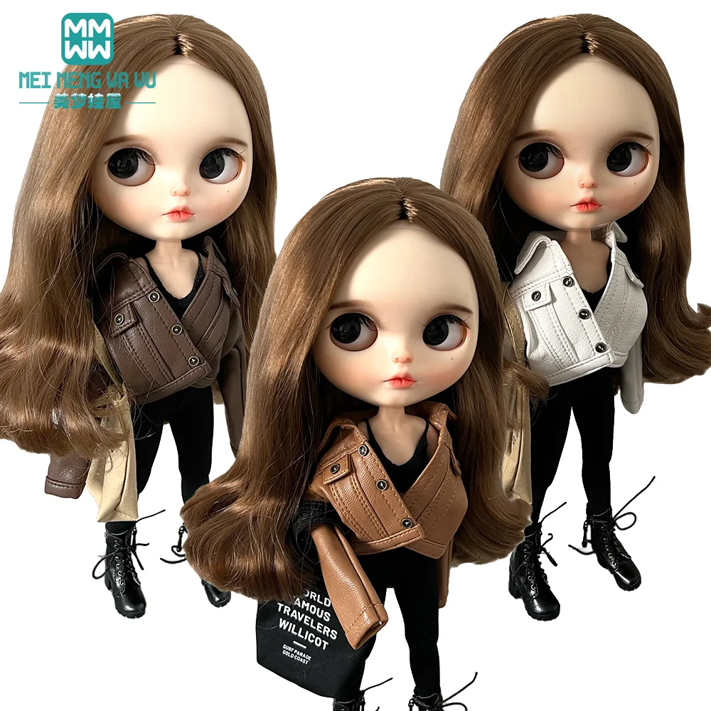 

Blyth Doll Clothes azon OB22 OB24 Fashionable faux leather jacket brown, white, black