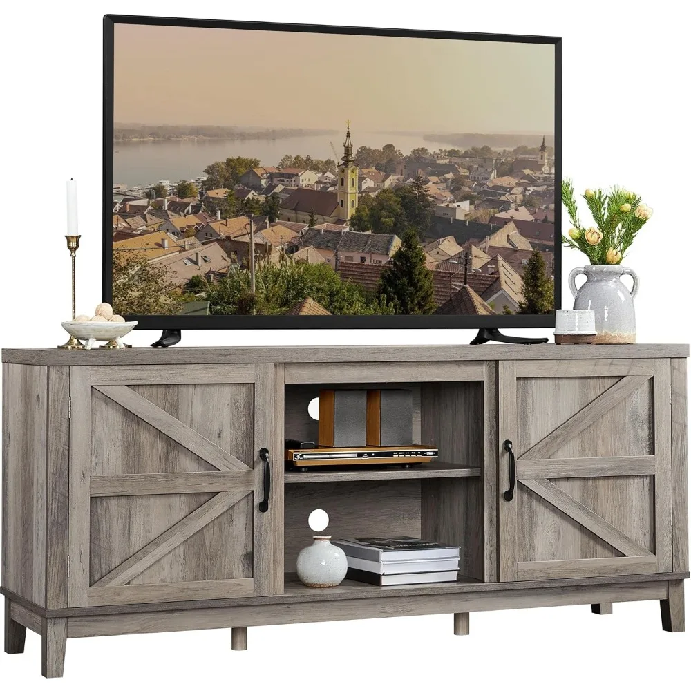 TV Stand for 65 Inch TV, Farmhouse TV Console Table for Living Room, Tall Entertainment Center with Double Barn Doors for Bedro