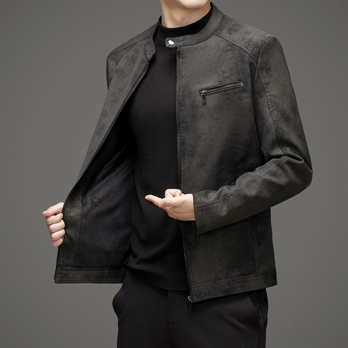 Winter Men's Leather Jacket Stand Up Collar Windproof Leather Jacket Men High Quality Velvet Warm Motorcycle Leather Jacket Men