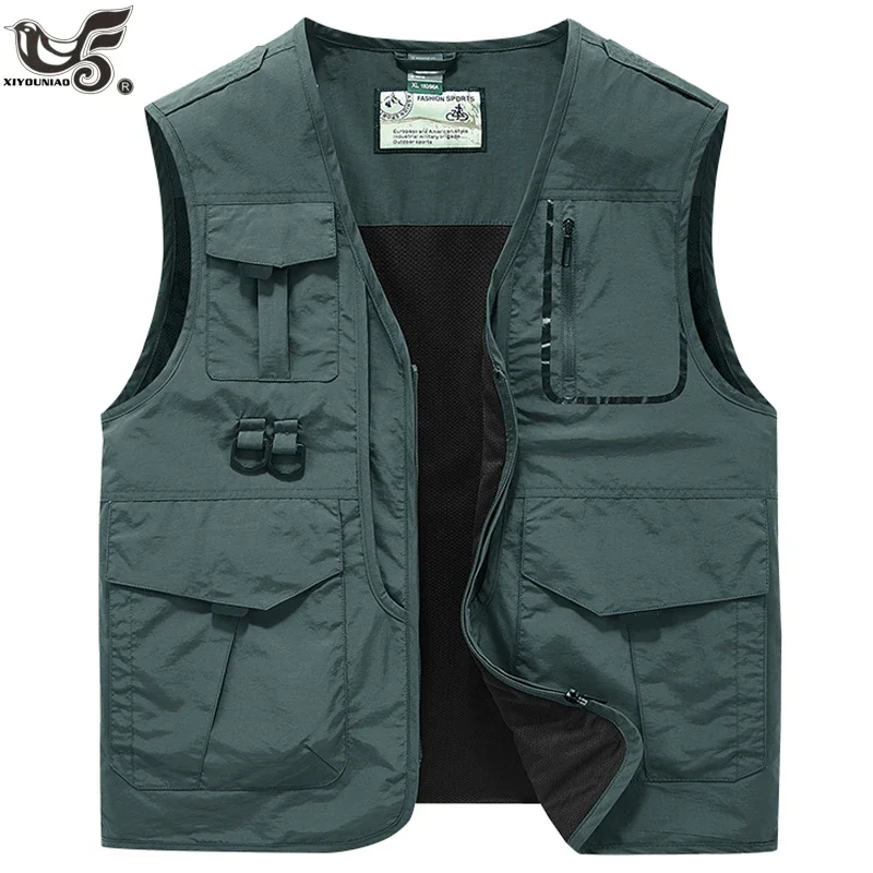 

New Men's Casual Outdoor Work Safari Fishing Travel Photo Cargo Vest Jacket Multi Pockets Quick-Dry Joggers Hunting Hiking Vests