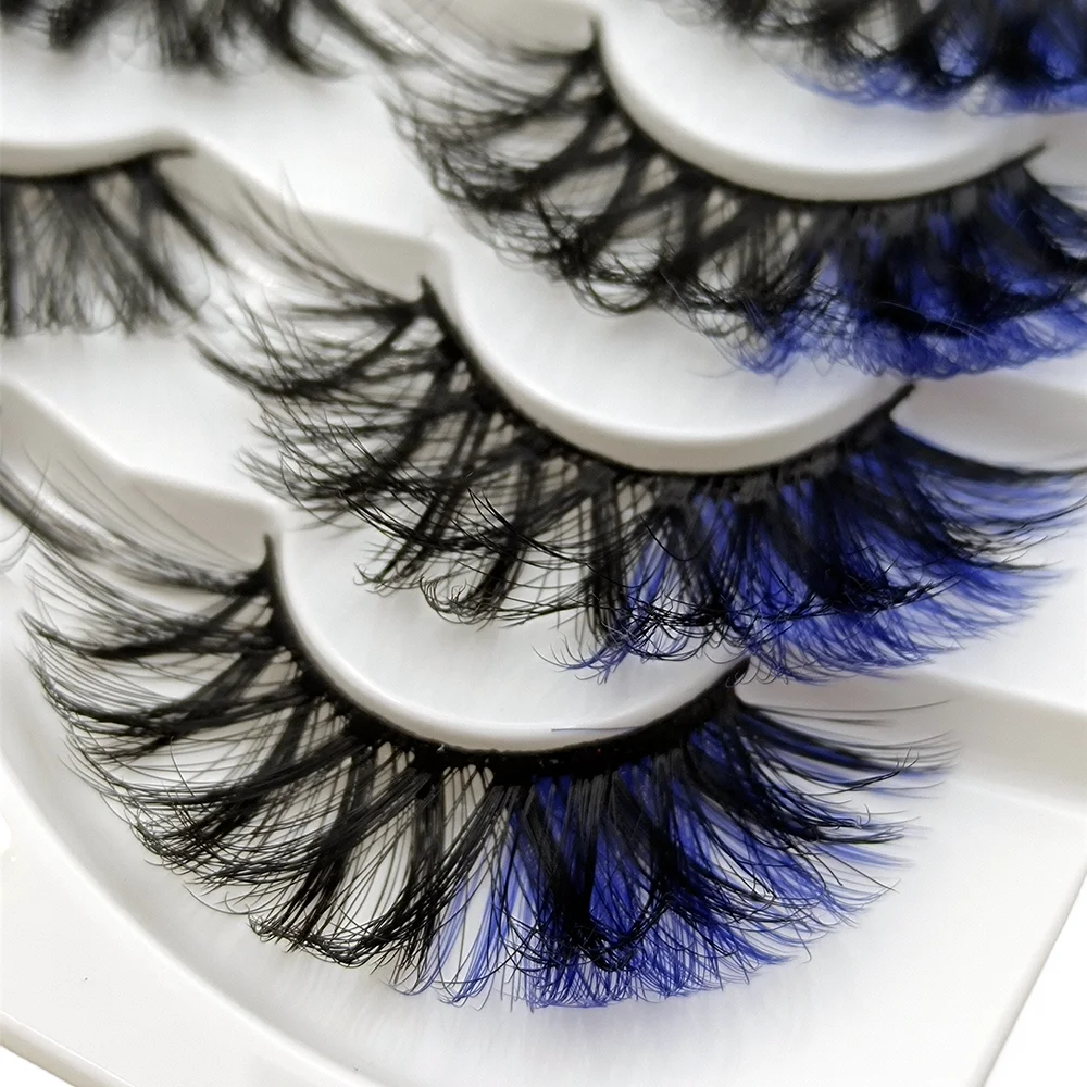 7 pairs Blue 22mm Colorful Fluffy False Eyelashes - Soft and Long-Lasting Makeup Extensions, agile eyes, the best Valentine\'s