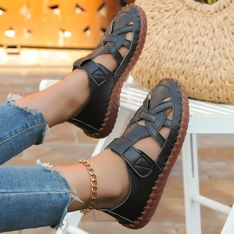 Women Sandals 2024 Summer Shoes  Leather Covered Toe Soft Casual Walking Zapatos Mujer openwork Big Size 41 Platform Sandals