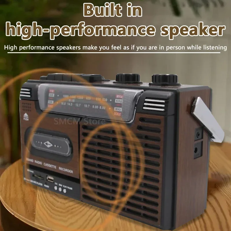 Portable Vintage Retro USB AM/FM/SW Multiband Radio Stereo Wireless Bluetooth Boombox Mp3 Audio Cassette Tape Player Recorder TF