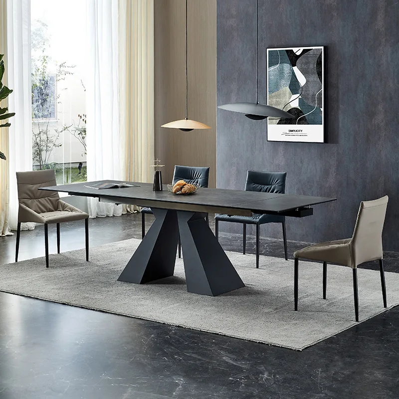 

Slate telescopic dining table simple modern rectangular designer Italian minimalist dining table and chair combination stretchab