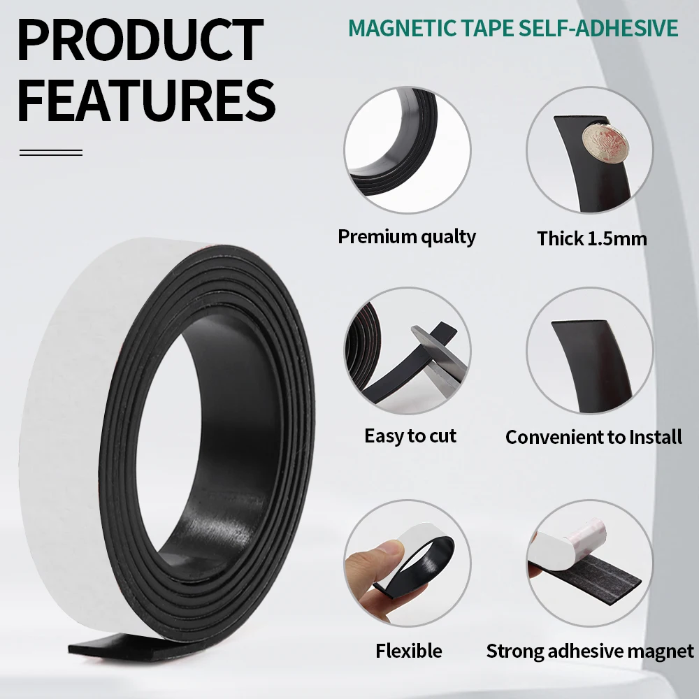 1/2/5/10Meter Self Adhesive Magnetic Tape Rubber Magnet  Tape Strong Flexible Magnet Stripe for refrigerator photo posters