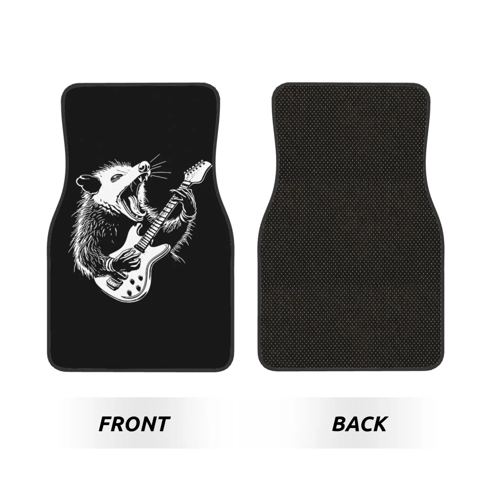Possum Playing Electric Guitar 4pcs Car Floor Mats Set of 4pcs Non-Slip Absorbent Polyester Foot Mats Auto Interior Accessories
