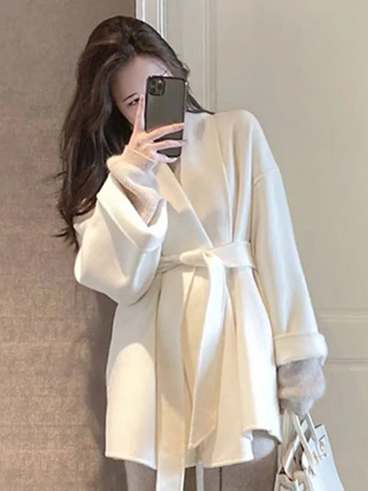 New Stylish Handmade Cahsmere Wool Coat Jacket Women's Wool Blend Loose Coat with Oversized Collar Double Side Winter Autumn