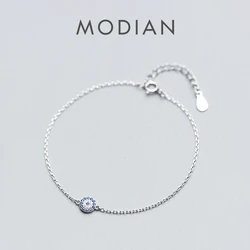 Modian Round Eyes Chain Bracelet 100% Real 925 Sterling Silver Blue Crystal Link Bracelets for Women Fashion Accessory for Girl