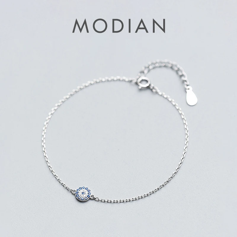 Modian okrągłe oczy łańcuch bransoletka 100% prawdziwe 925 Sterling Silver niebieski kryształ Link bransoletki dla kobiet moda akcesoria dla dziewczyny