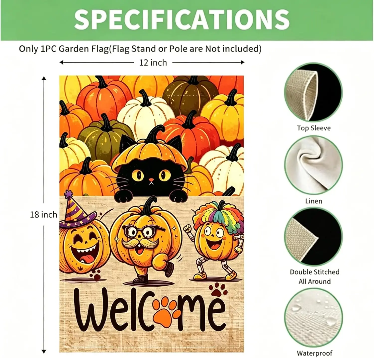 OZTK Black Cat Halloween Garden Flag 12×18 Inch Double Sided Yard Decor yyi