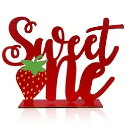 Strawberry Theme Birthday Party Wooden Centerpiece Signs Berry Sweet One Letter Sign Table Topper for Baby Girls Strawberry 1st