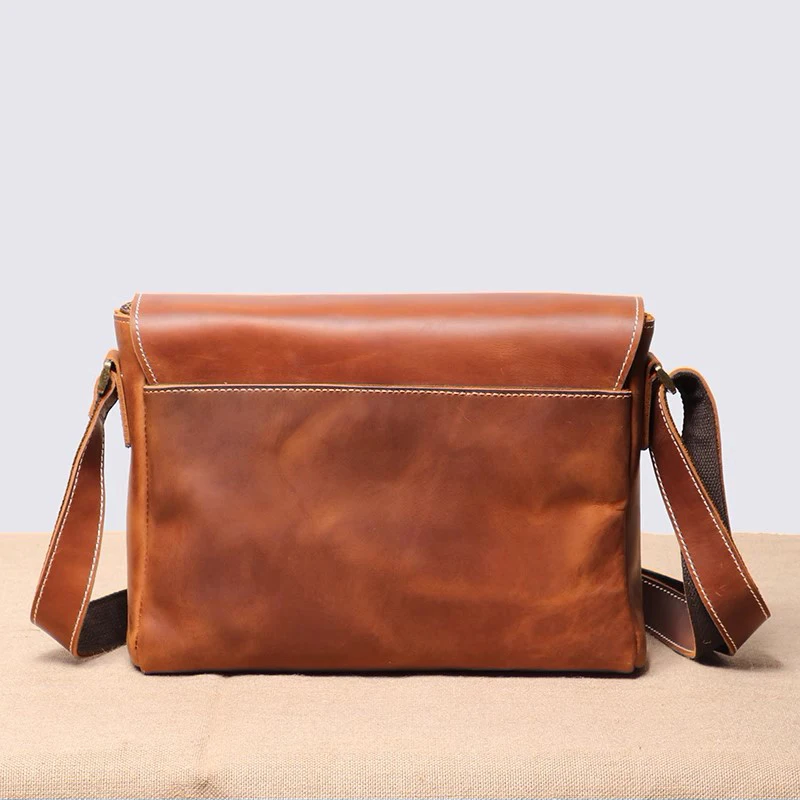 Retro Top Layer Cowhide Leather Men\'s Flap Shoulder Bag Daily Casual Horizontal Crossbody Bag 9.7 Inches Ipad Bag