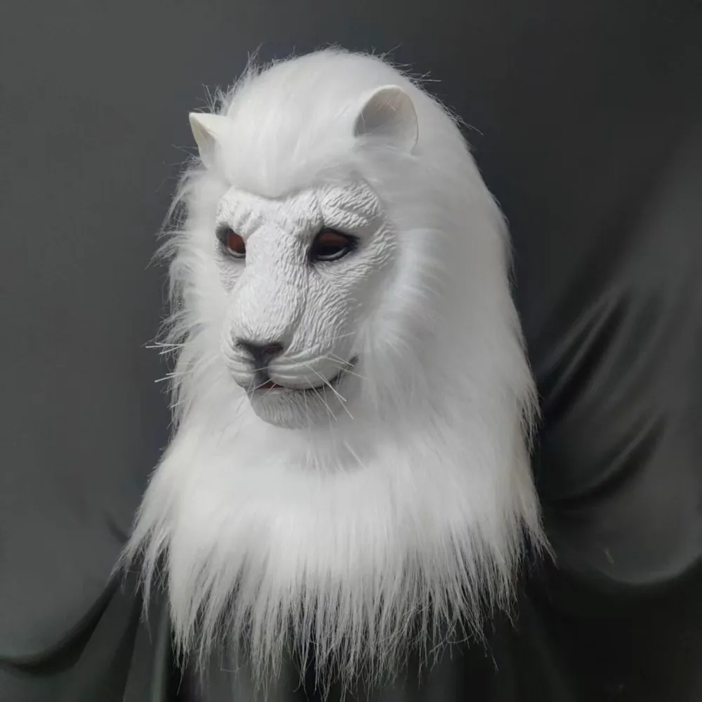 New Fun Lion Costume Mask Lion Head Mask Long Plush Animal Costume Accessories for Halloween Masquerade Cosplay Party