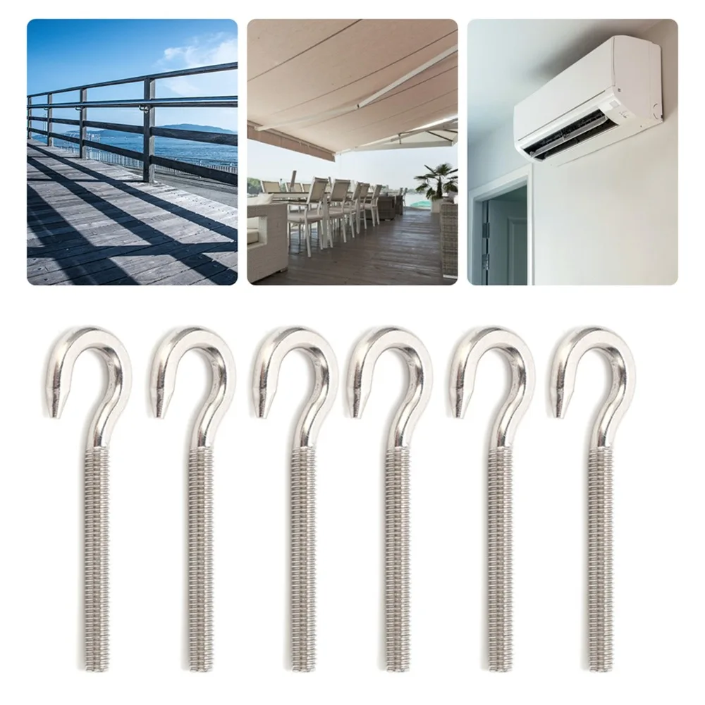 10pcs Practical High Hardness Eye Bolt Screw Long Shank Design Threaded Rod Threaded Hook Bolt Open Hook Bolt Hanging Objects