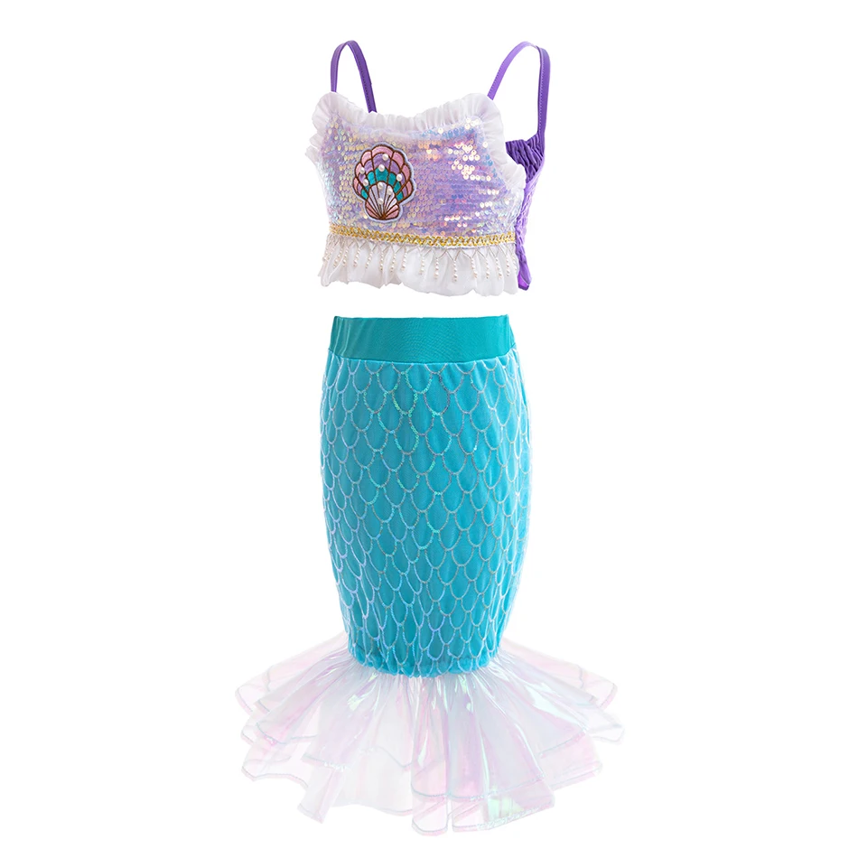 Mermaid Ariel Costumes For Girls Cosplay Princess Fishtail Skirt Children Birthday Carnival Dress Summer Vestidos Sequin Clothes