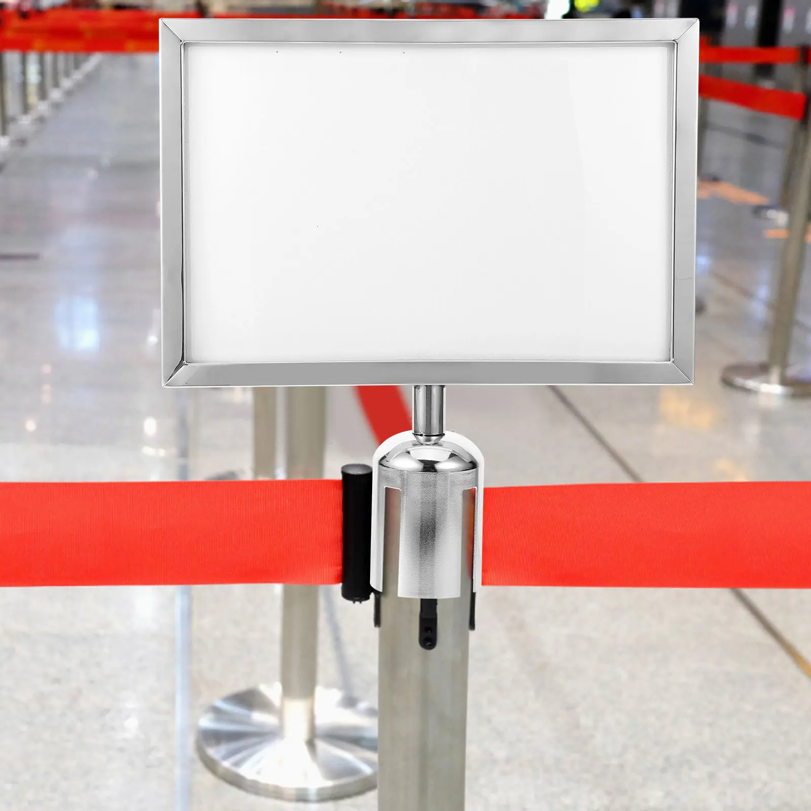 

Stainless Steel A4 Stanchion Sign Frame Double Sided Durable Sign Holder for Hospitals Restaurants Events Poster Display Holder